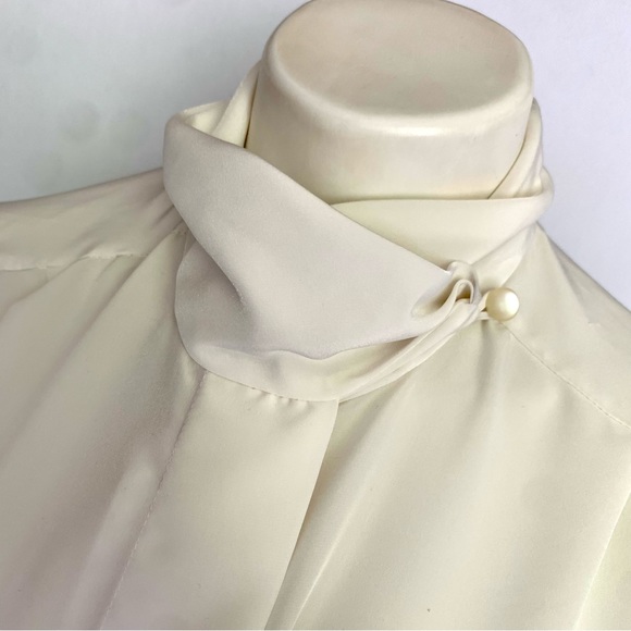 v i n t a g e :: Draped Pleated Satin High Neck Ballon Sleeve Blouse - Picture 5 of 9